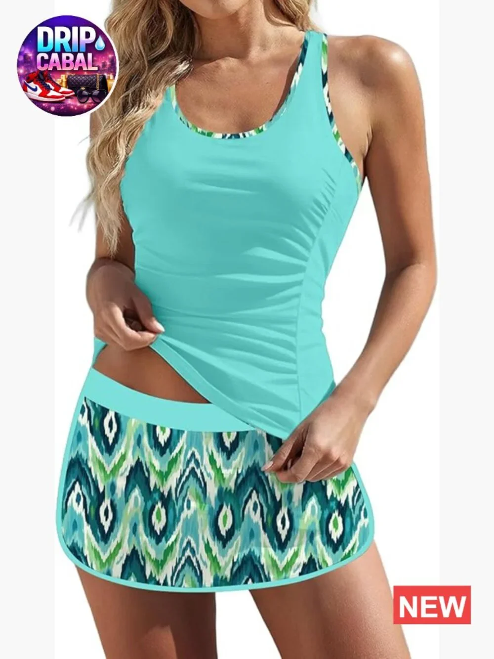 Tummy Control Tankini Two Piece Swim Set with Skirt Racerback Athletic